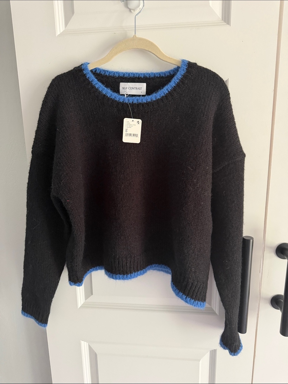 Self Contrast Black Sweater with Blue Trim small